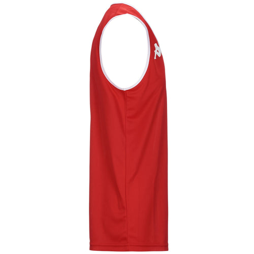 Kappa DANCO баскетболна фланелка 331G66W червено бяло A01 - детайл на обшивката по яката и мишниците и лого Omini